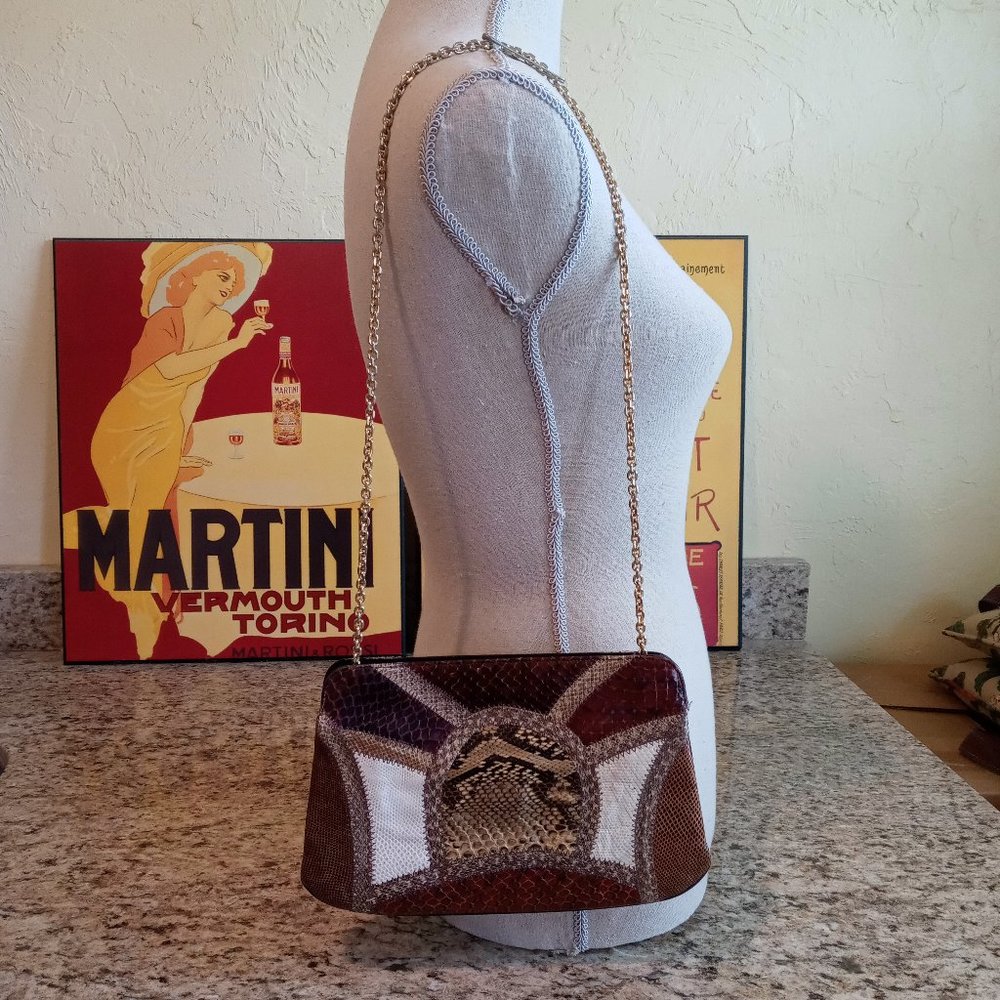 Vintage Caprice Snake Skin Shoulder Purse Clutch